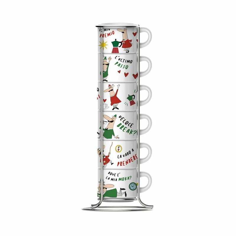 Bialetti Espressotassen-Set 7-tlg. mit Metallgestell, Kaffeetassen, Tassen, Bunt, TAZZ202