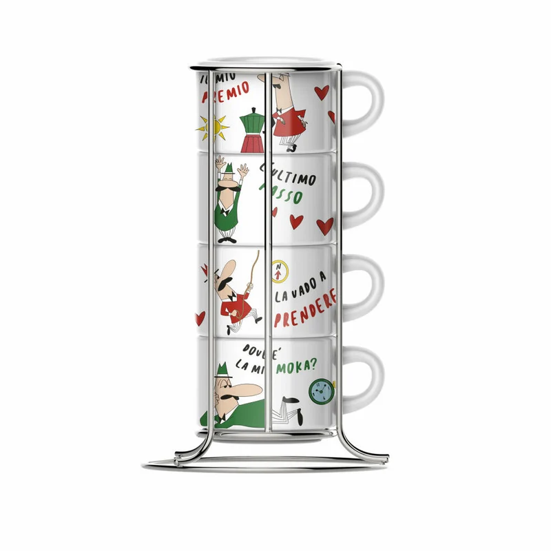 Bialetti Cappuccinotassen-Set 5-tlg. mit Metallgestell, Cappuccinotasse, Cappuccino, Tasse, Bunt, TAZZ203