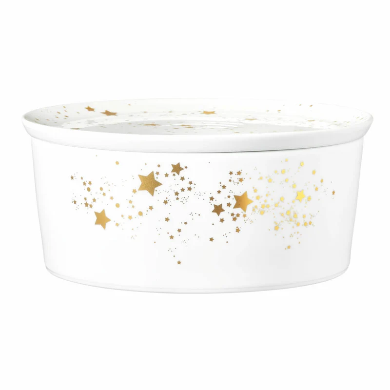 Seltmann Weiden Liberty Schale Rund mit Deckel, Dipschale, Snackschale, Schüssel, Porzellan, Golden Stars, Ø 20.8 cm, 001.772122