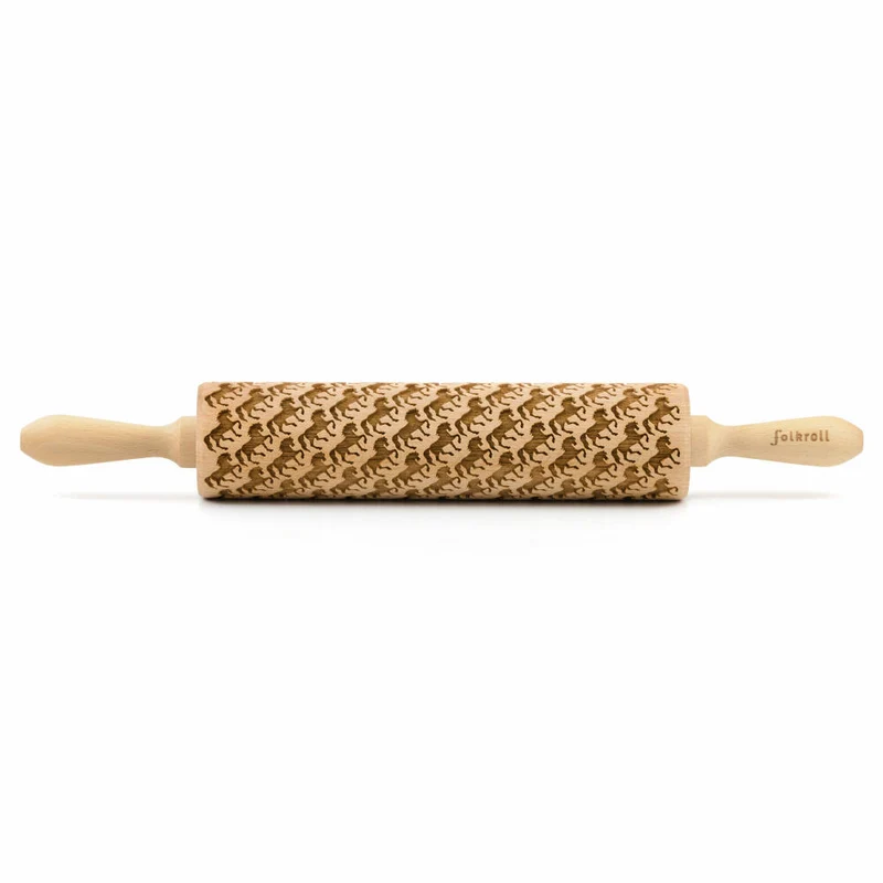 Folkroll Teigrolle Pferde, groß, 43 cm, Nudelholz, Prägerolle, Muster, Motiv, Rolle, Buchenholz, 332740