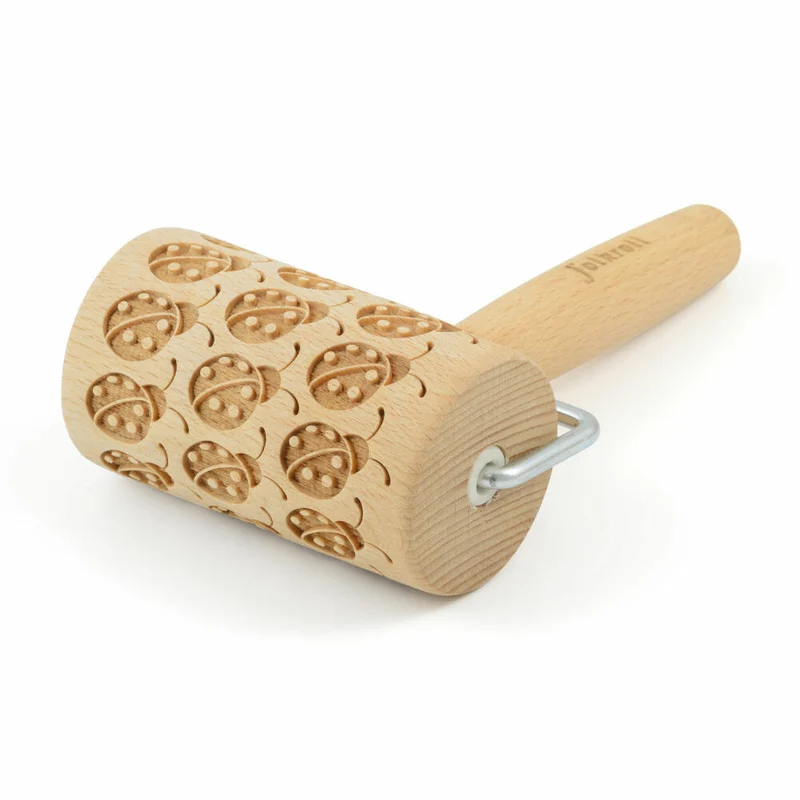Folkroll Teigrolle Marienkäfer, mini, 9.5 cm, Nudelholz, Prägerolle, Muster, Motiv, Rolle, Buchenholz, 330784