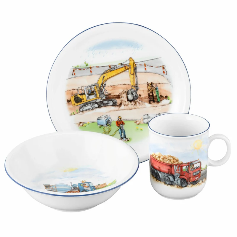 Seltmann Weiden Compact Kinder Set, 3-tlg., Kindergeschirr, Geschirr, Porzellan, Auf der Baustelle, 001.767478