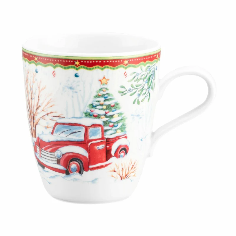 Seltmann Weiden Becher mit Henkel, Kaffeebecher, Teetasse, Tasse, Porzellan, Weihnachtsauto, 400 ml, 001.767889