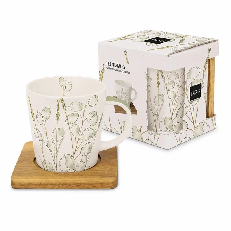 PPD Celerina Trend Mug Nature, mit Holzuntersetzer, Tasse, Teetasse, Kaffee Becher, 350 ml, 161202380