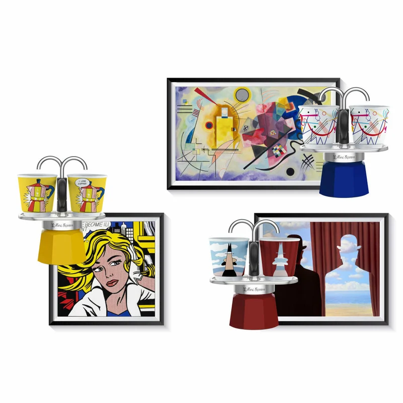 Bialetti Espressokocher-Set Mini 3-tlg. Express Lichtenstein für 2 Tassen, Espresso, Espressokanne, Kaffeebereiter, Bunt, 90 ml, 1405