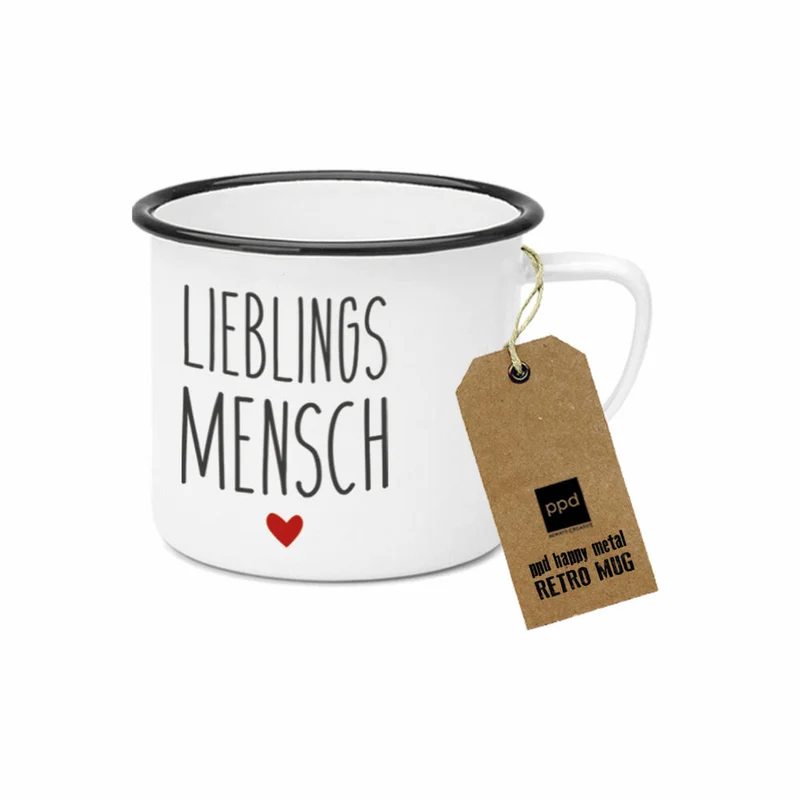 PPD Happy Metal Mug Lieblingsmensch, Henkelbecher, Kaffeebecher, Becher, Tasse, Metall, 500 ml, 603520