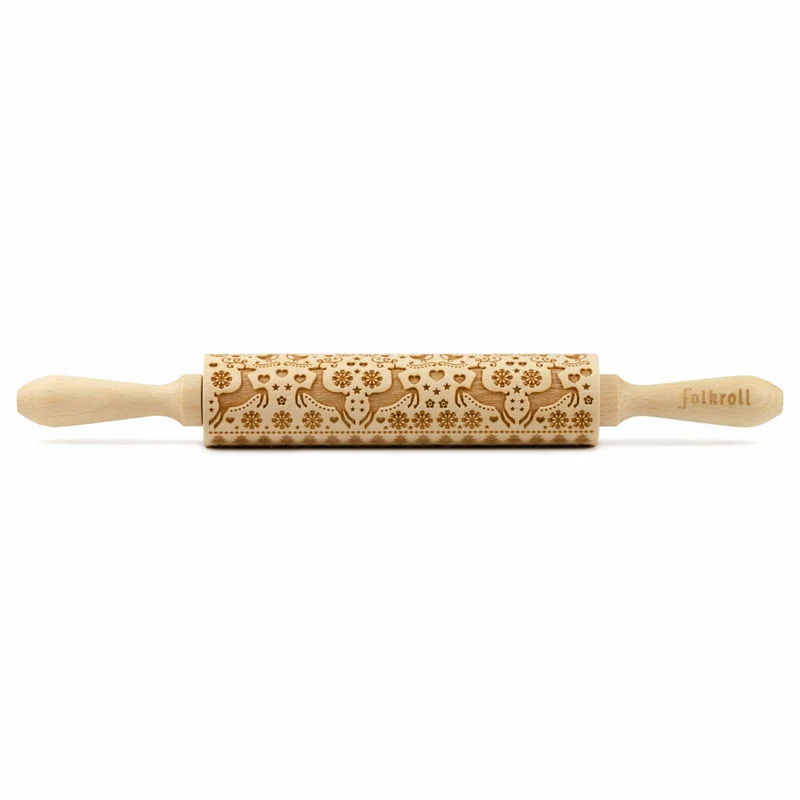 Folkroll Teigrolle Rentier Weihnacht, medium, 37 cm, Nudelholz, Prägerolle, Muster, Motiv, Rolle, Buchenholz, 339916