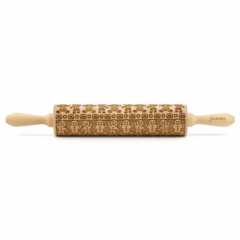 Folkroll Teigrolle Lebkuchenmann, groß, 43 cm, Nudelholz, Prägerolle, Muster, Motiv, Rolle, Buchenholz, 332719