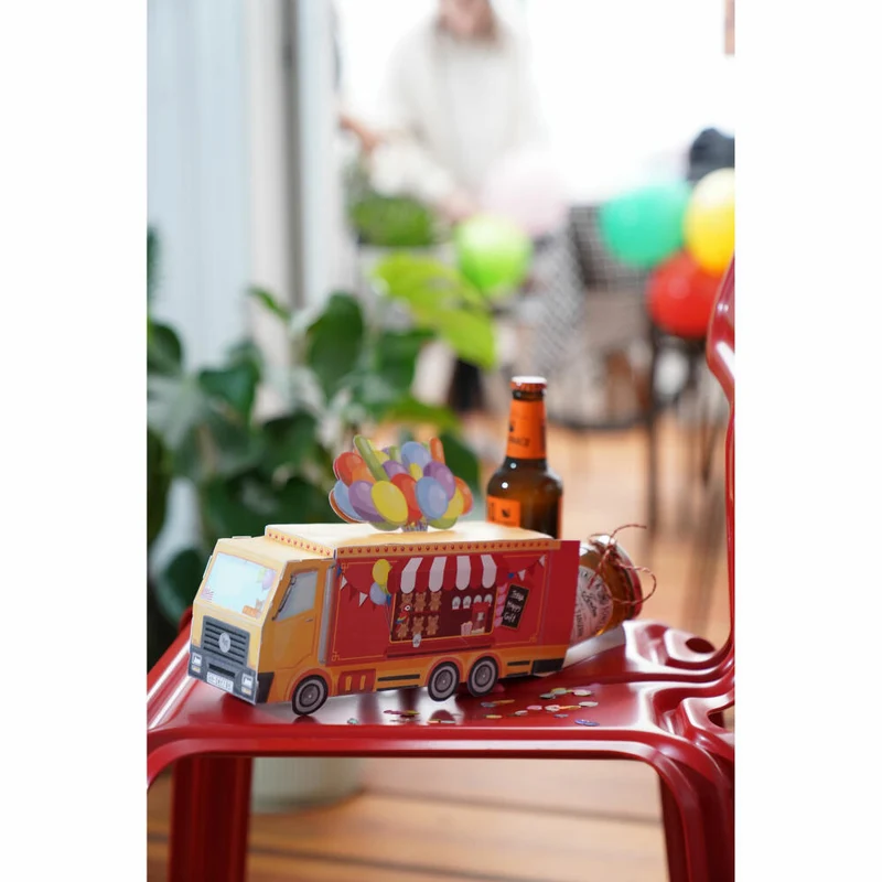 Donkey Products Faltbare Geschenkbox Gift Circus Truck, Geschenkverpackung, Papier, Rot, 24 x 7.5 x 15 cm, 400465