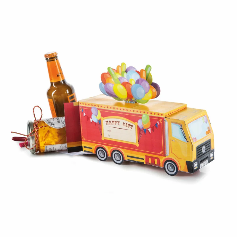 Donkey Products Faltbare Geschenkbox Gift Circus Truck, Geschenkverpackung, Papier, Rot, 24 x 7.5 x 15 cm, 400465