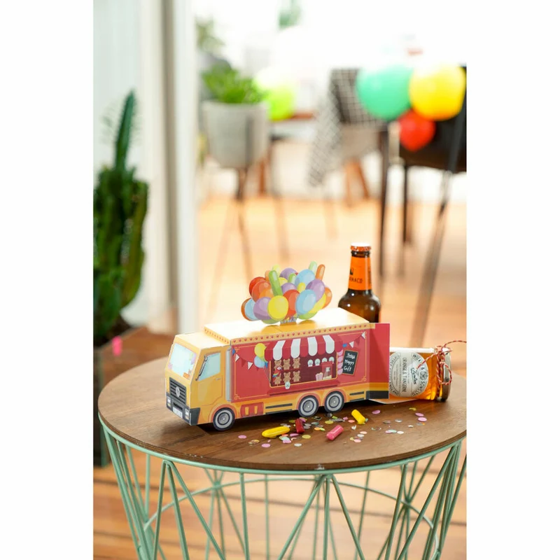 Donkey Products Faltbare Geschenkbox Gift Circus Truck, Geschenkverpackung, Papier, Rot, 24 x 7.5 x 15 cm, 400465