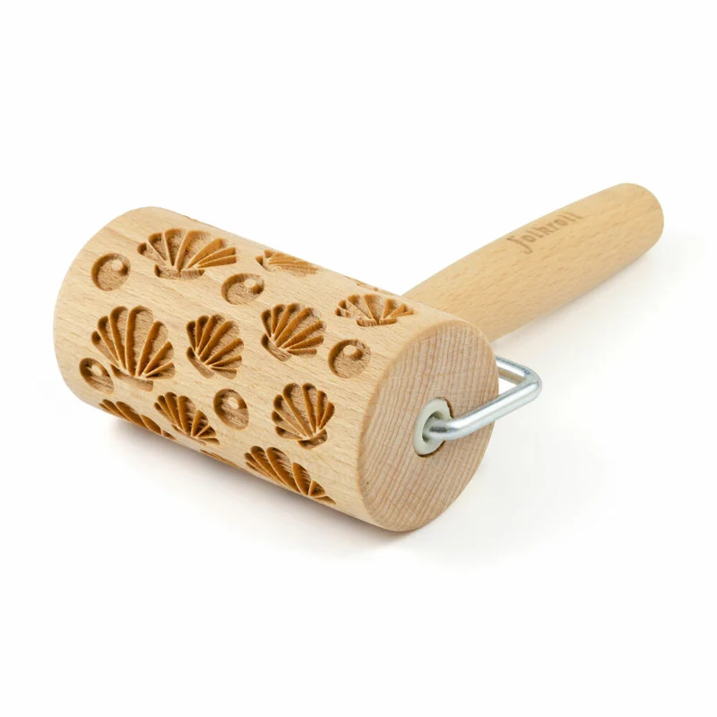 Folkroll Teigrolle Muscheln, mini, 9.5 cm, Nudelholz, Prägerolle, Muster, Motiv, Rolle, Buchenholz, 337035