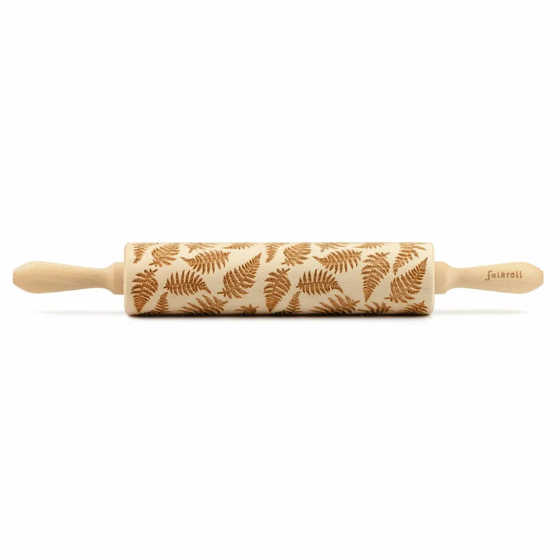 Folkroll Teigrolle Farn, groß, 43 cm, Nudelholz, Prägerolle, Muster, Motiv, Rolle, Buchenholz, 337042
