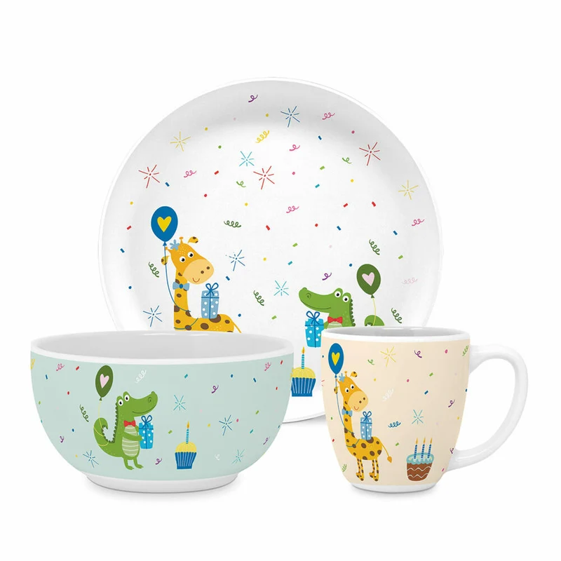PPD Croco&Giraffe Kids Set, 3-tlg., Geschirr, Becher, Teller, Schale, Kinder, New Bone China, 162302511
