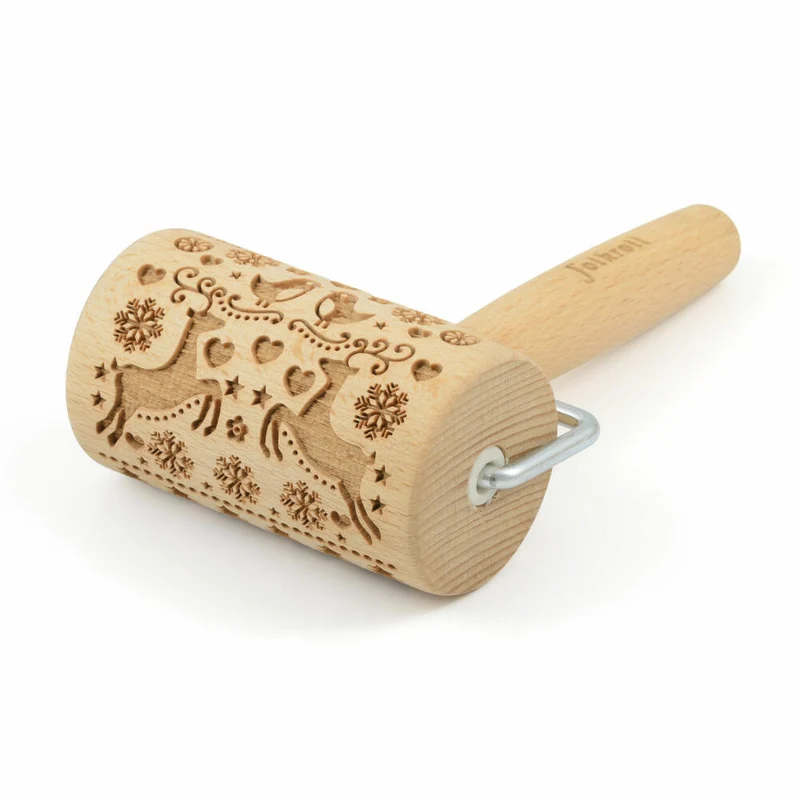 Folkroll Teigrolle Rentier Weihnacht, mini, 9.5 cm, Nudelholz, Prägerolle, Muster, Motiv, Rolle, Buchenholz, 330685