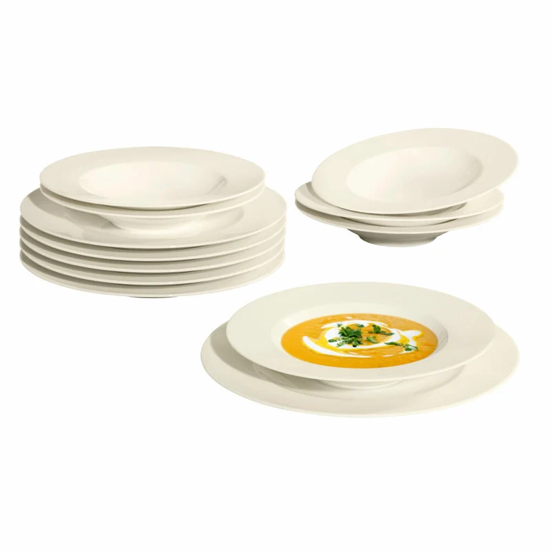 Seltmann Weiden Zoé Fine Diamond Tafelservice, 12-tlg., Tafel Service, Essservice, Geschirr Set, Porzellan, Creme, 001.746276