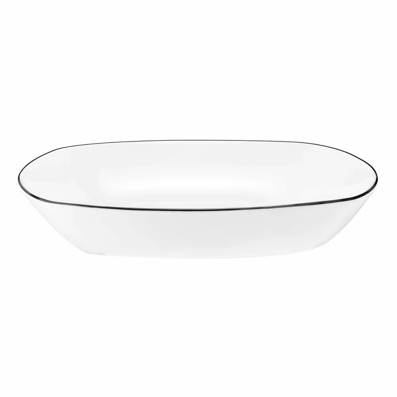 Seltmann Weiden Lido Suppenteller Eckig, Teller, Speiseteller, Porzellan, Black Line, 21 cm, 001.750529