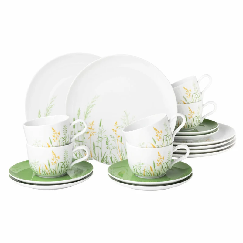 Seltmann Weiden Liberty Kaffeeservice, 18-tlg., Kaffee Service, Geschirrset, Porzellan, Meadow Grasses Green, 001.768784