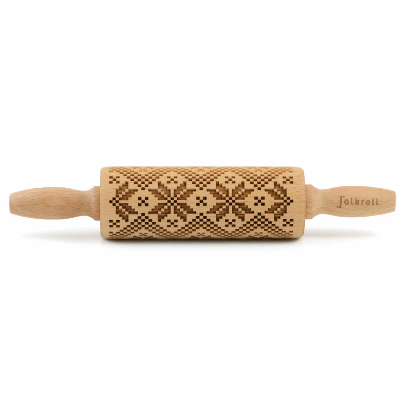Folkroll Teigrolle Skandinavien Muster, junior, 23 cm, Nudelholz, Prägerolle, Muster, Motiv, Rolle, Buchenholz, 330456