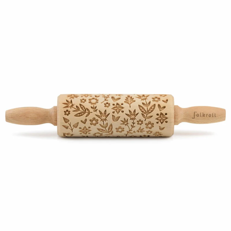 Folkroll Teigrolle Flower Power, junior, 23 cm, Nudelholz, Prägerolle, Muster, Motiv, Rolle, Buchenholz, 331156