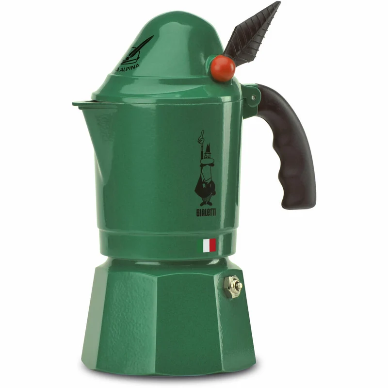 Bialetti Espressokocher Break Alpina für 3 Tassen, Espresso, Espressokanne, Kaffeebereiter, Aluminium, Grün, 130 ml, 2762