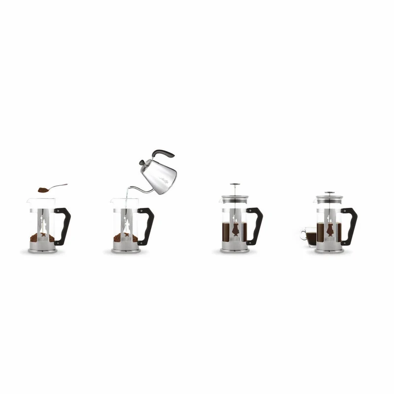 Bialetti Kaffeebereiter Preziosa 1 L, Kaffeekanne, French Press, Kaffeepresse, Glas, Silber, 3130