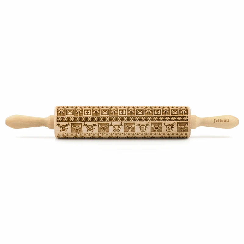 Folkroll Teigrolle Christmas Joy, groß, 43 cm, Nudelholz, Prägerolle, Muster, Motiv, Rolle, Buchenholz, 332726