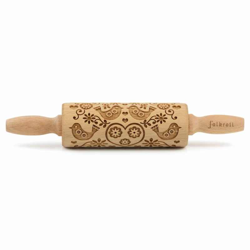 Folkroll Teigrolle Folk Tauben, junior, 23 cm, Nudelholz, Prägerolle, Muster, Motiv, Rolle, Buchenholz, 330432