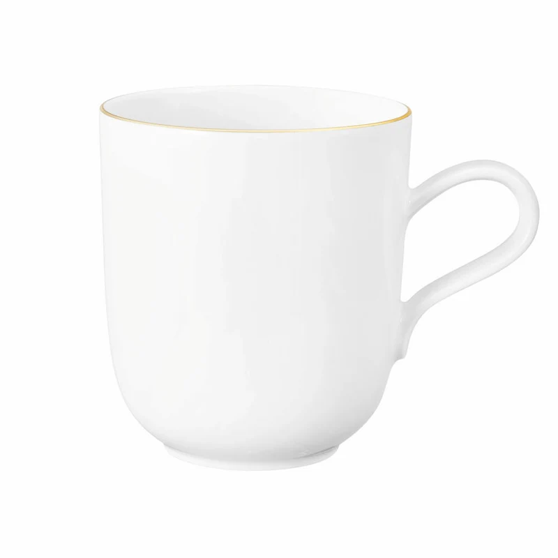 Seltmann Weiden Liberty Becher, Kaffeebecher, Teetasse, Tasse, Porzellan, Weiß mit Goldrand, 400 ml, 001.765033