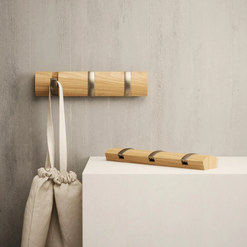 Umbra Wandgarderobe Flip mit 3 Haken, Garderobenleiste, Natur, 30 x 6 cm, 318853-390