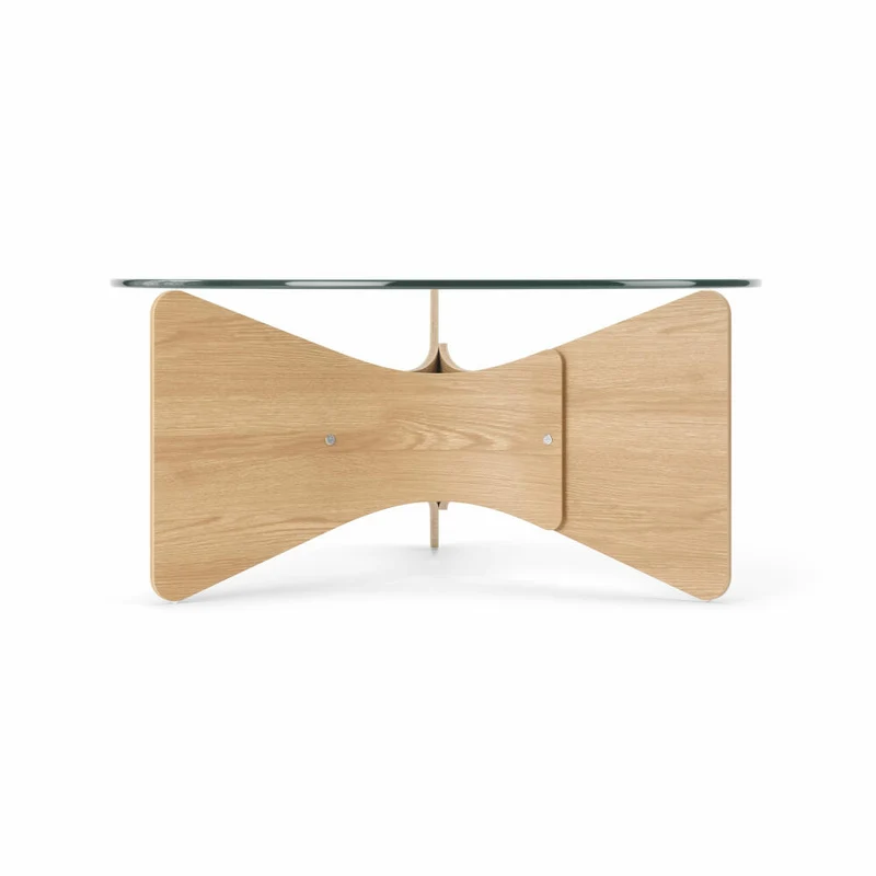 Umbra Couchtisch Madera, Runder Wohnzimmertisch, Holz, Glas, Natur, 84 x 38 cm, 1018611-390