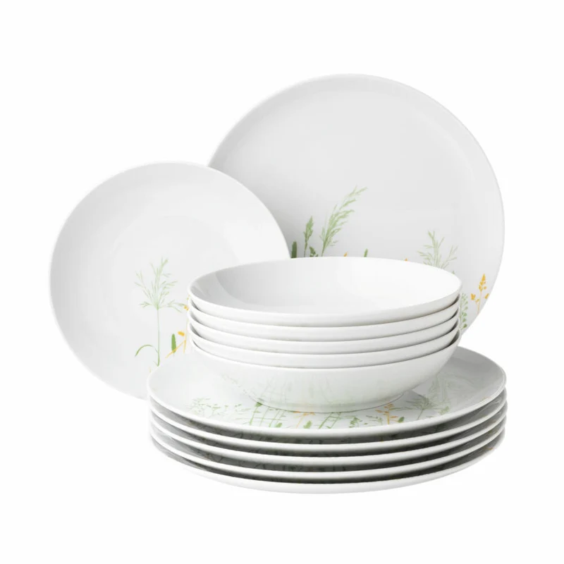 Seltmann Weiden Liberty Tafelservice, 12-tlg., Tafel Service, Essservice, Geschirr Set, Porzellan, Meadow Grasses Green, 001.768794