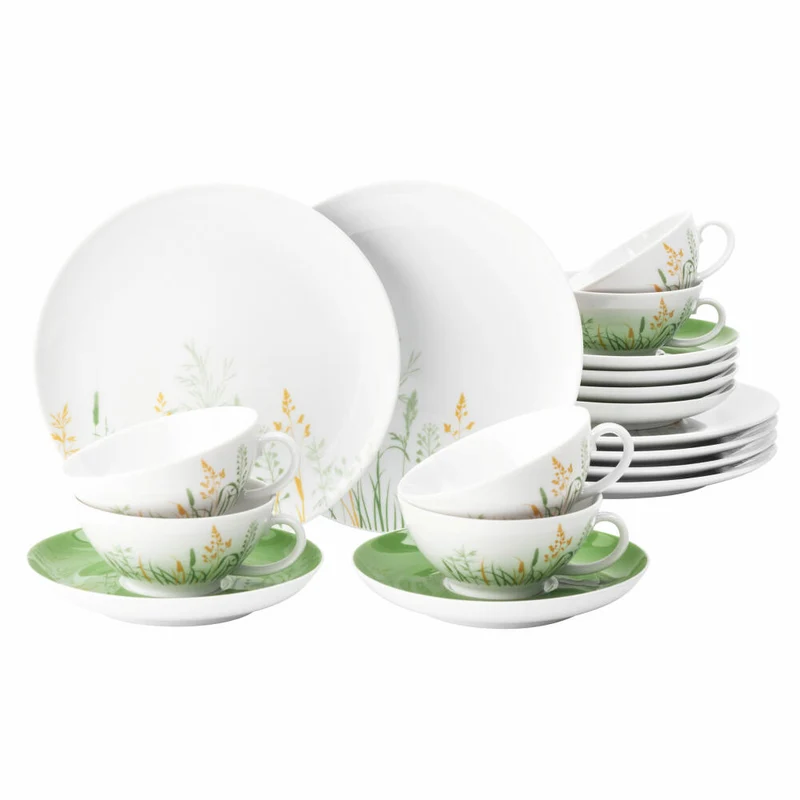 Seltmann Weiden Liberty Teeservice Klein, 18-tlg., Tee Service, Geschirr Set, Porzellan, Meadow Grasses Green, 001.768795
