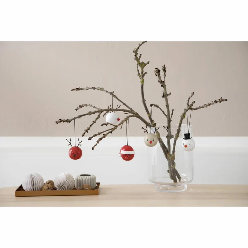 Hoptimist Reindeer Ornament, 2er Set, Rentier Anhänger, Weihnachten, Dekoidee, Dekoration, Kunststoff, Weiß, Ø 6 cm, 26096