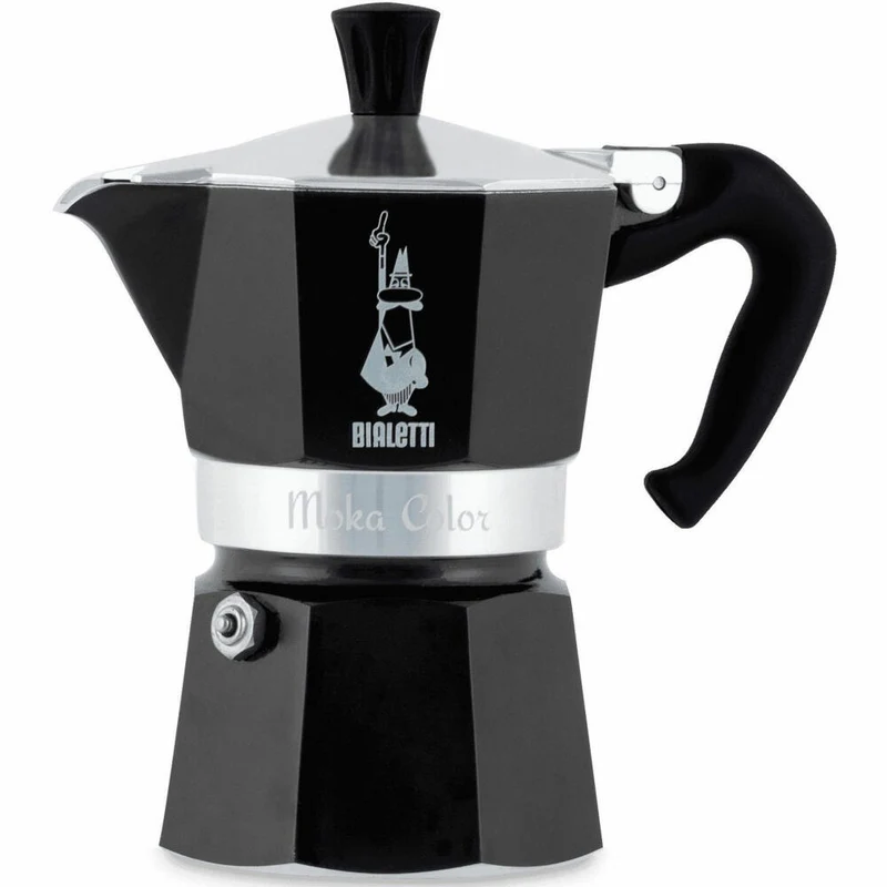 Bialetti Espressokocher Moka Express Color für 6 Tassen, Espresso, Espressokanne, Kaffeebereiter, Aluminium, Schwarz, 270 ml, 4953