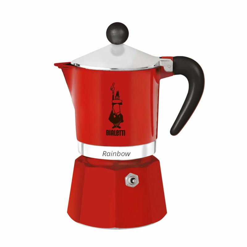 Bialetti Espressokocher Rainbow für 1 Tasse, Espresso, Espressokanne, Kaffeebereiter, Aluminium, Rot, 60 ml, 4961