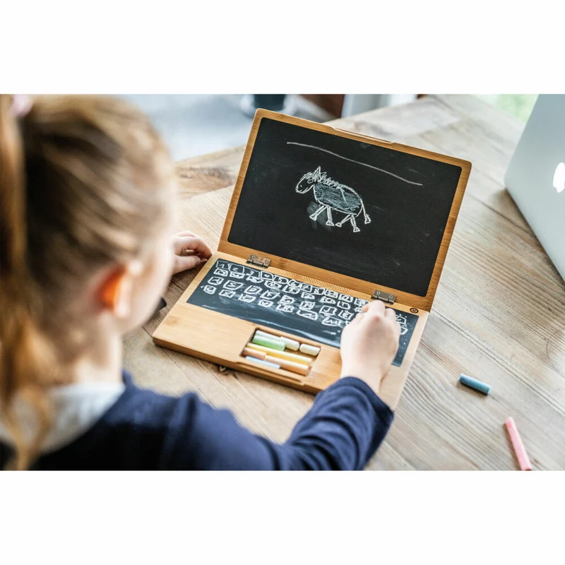 Donkey Products Maltafel I-Wood in Notebook-Form, Kreidetafel mit Kreide, Bambus, Metall, Braun, Schwarz, 28 x 19.5 cm, 900306