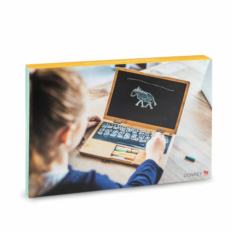 Donkey Products Maltafel I-Wood in Notebook-Form, Kreidetafel mit Kreide, Bambus, Metall, Braun, Schwarz, 28 x 19.5 cm, 900306