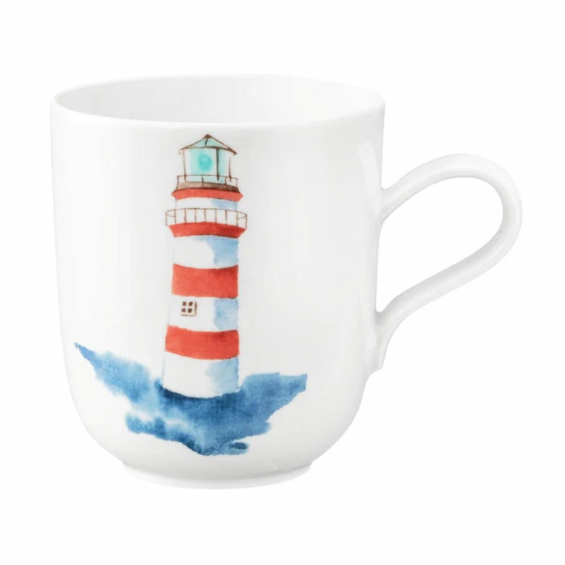 Seltmann Weiden Becher mit Henkel, Kaffeebecher, Teetasse, Tasse, Porzellan, Leuchtturm rot-weiß, 400 ml, 001.769166