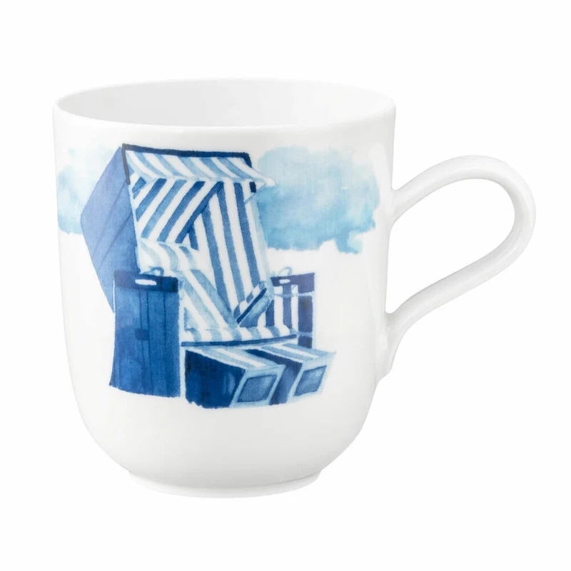 Seltmann Weiden Becher mit Henkel, Kaffeebecher, Teetasse, Tasse, Porzellan, Strandkorb, 400 ml, 001.769167