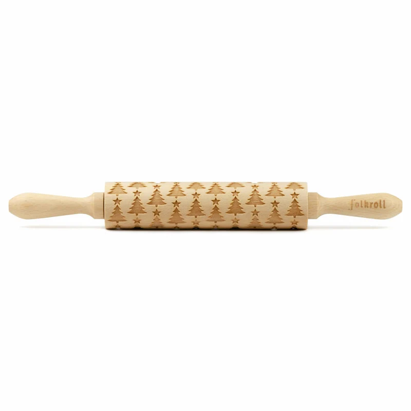 Folkroll Teigrolle Christbaum, medium, 37 cm, Nudelholz, Prägerolle, Muster, Motiv, Rolle, Buchenholz, 339923