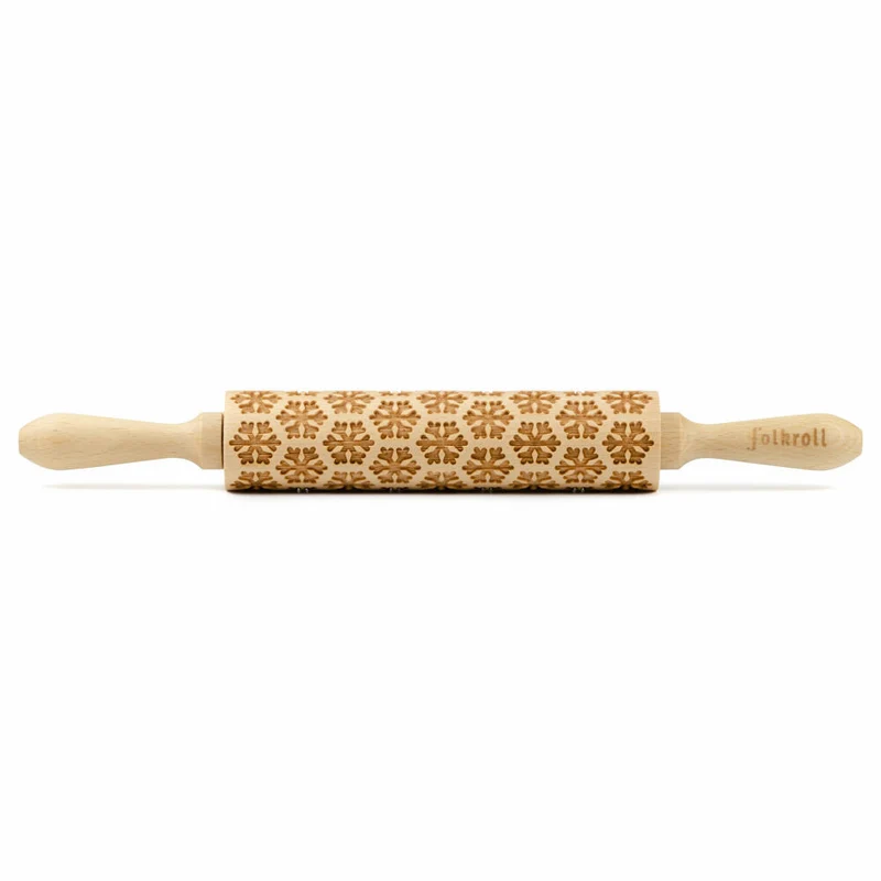 Folkroll Teigrolle Schneeflocken, medium, 37 cm, Nudelholz, Prägerolle, Muster, Motiv, Rolle, Buchenholz, 339961