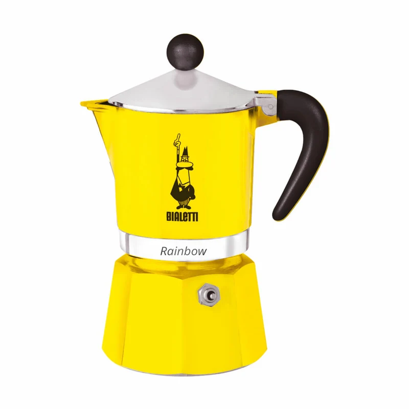 Bialetti Espressokocher Rainbow für 3 Tassen, Espresso, Espressokanne, Kaffeebereiter, Aluminium, Gelb, 130 ml, 4982