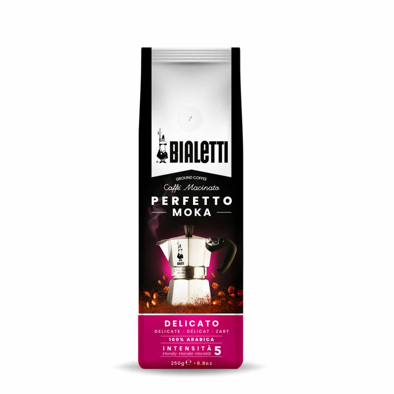 Bialetti Perfetto Moka Delicato, Kaffee gemahlen, Röstkaffee, Intensität 5, 250 g, 96080356