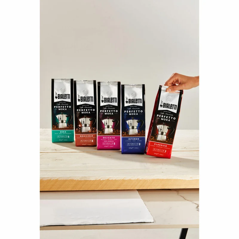 Bialetti Perfetto Moka Deka, Kaffee gemahlen, Enkoffeiniert, Intensität 6, 250 g, 96080320