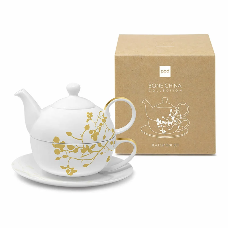 PPD Pure Branch gold Tea4one Set, 3-tlg., Teetasse, Tasse, Teekanne, Kanne, Bone China, 450 ml, 163502458