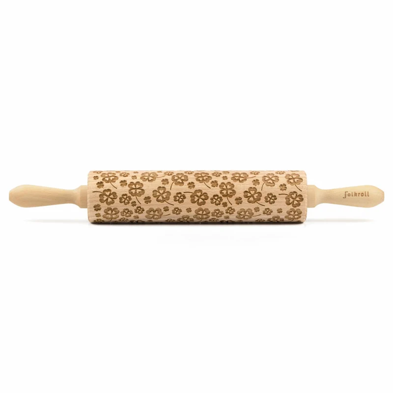 Folkroll Teigrolle Kleeblatt, groß, 43 cm, Nudelholz, Prägerolle, Muster, Motiv, Rolle, Buchenholz, 334010