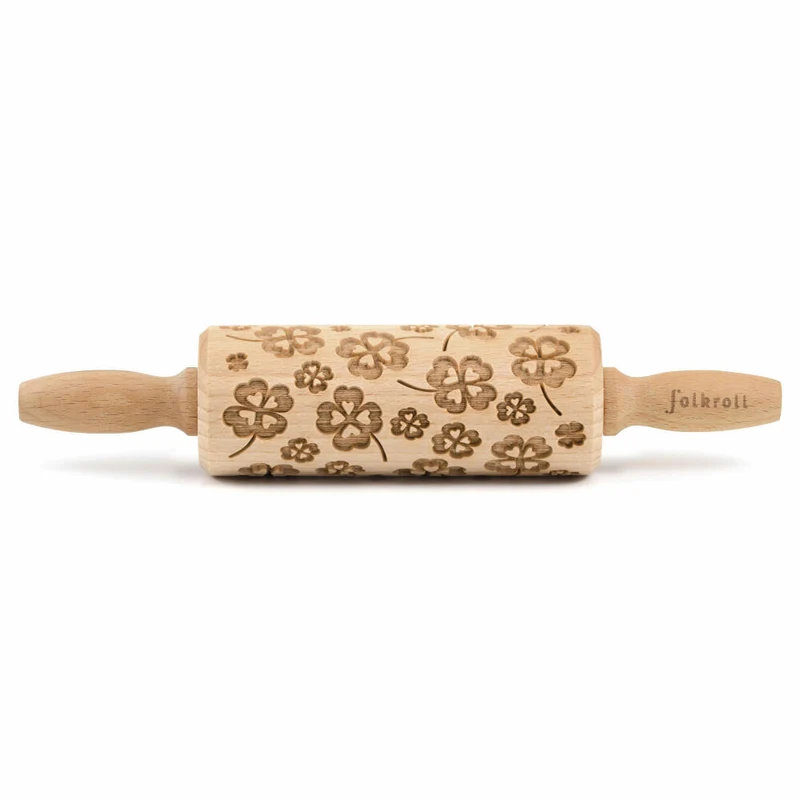 Folkroll Teigrolle Kleeblatt, junior, 23 cm, Nudelholz, Prägerolle, Muster, Motiv, Rolle, Buchenholz, 334027
