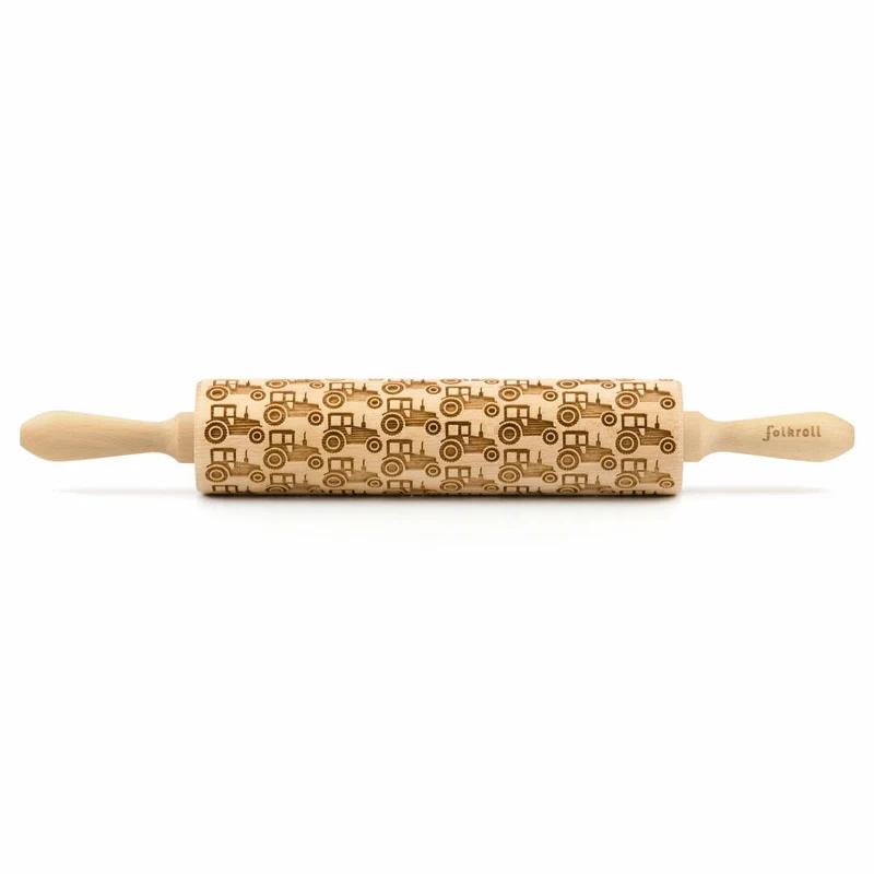 Folkroll Teigrolle Traktor, groß, 43 cm, Nudelholz, Prägerolle, Muster, Motiv, Rolle, Buchenholz, 332764