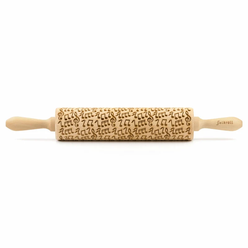 Folkroll Teigrolle Musik, groß, 43 cm, Nudelholz, Prägerolle, Muster, Motiv, Rolle, Buchenholz, 332771